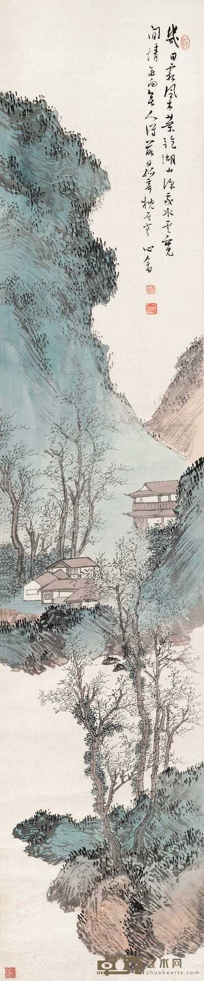 溥儒 湖心闲情 立轴 160×33cm